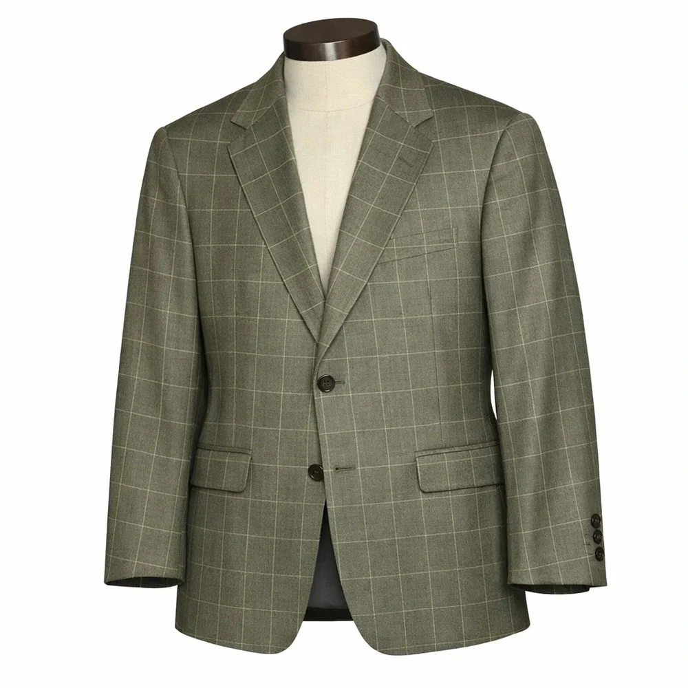 Loro Piana Daniel Cremieux Blazer Mens 42R Tan Windowpane Wool Sport Coat Luxury